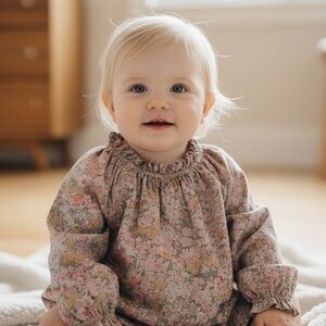 BONPOINT Floral Kids Dress - Pink and Cream 6-9M